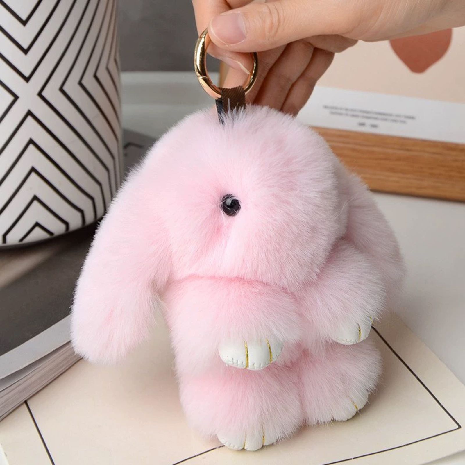 Yupsk 15cm Multi-Color Rabbit Fur Keychain for Women