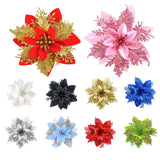 20 Pcs Glitter Artificial Christmas Flowers for Holiday Decor