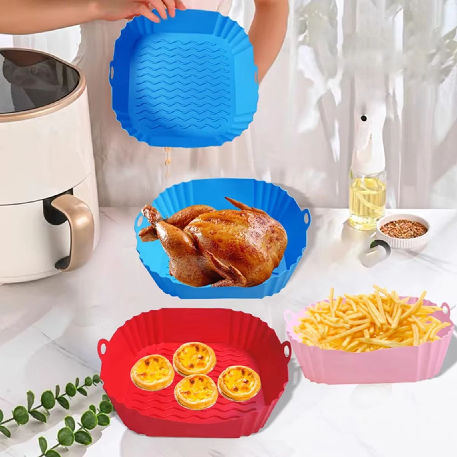 Silicone Air Fryer Pot Tray - Reusable BBQ Baking Mold