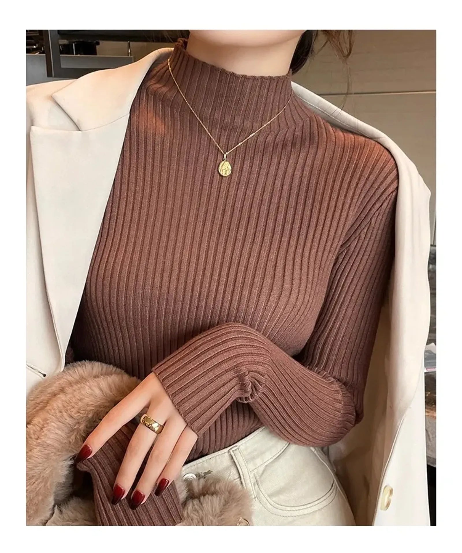 Solid Color Slim Turtleneck Sweater for Women
