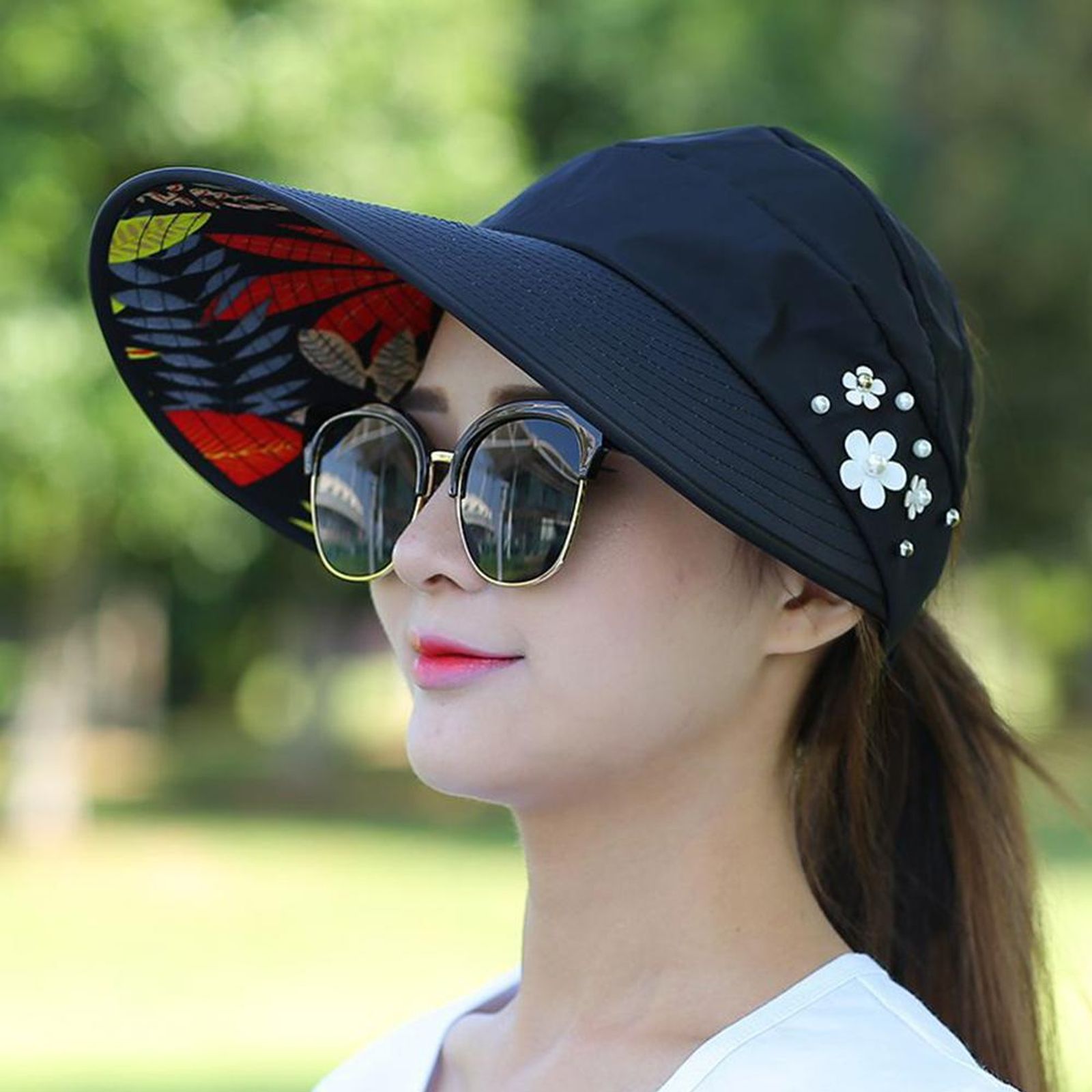 Womens Summer Wide Brim Foldable Sun Hat - Anti-UV Visor