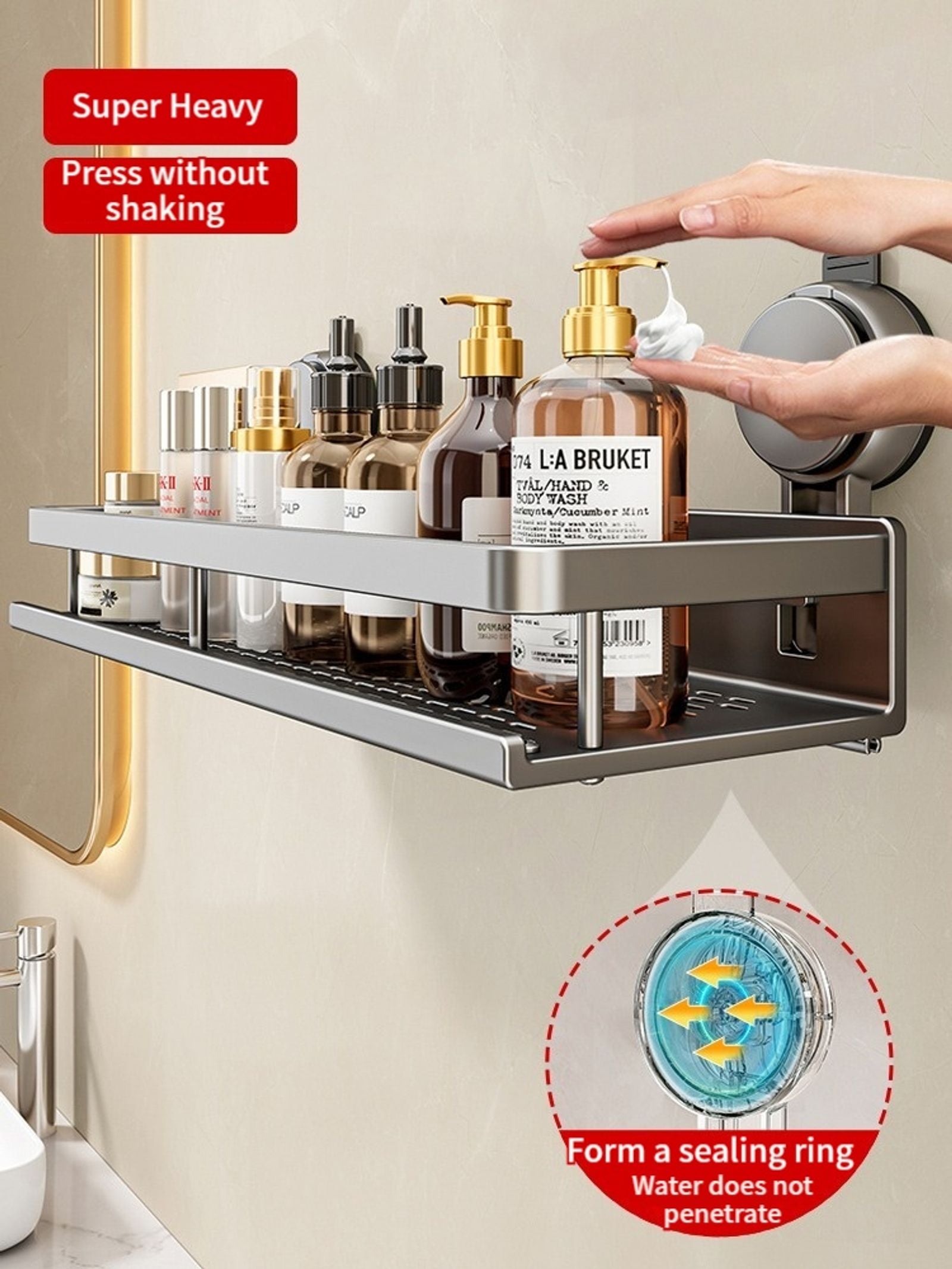 No Drill Suction Cup Bathroom Organizer Rack