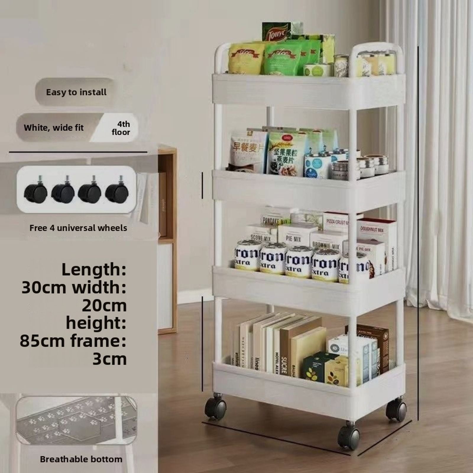 Mobile Multi-functional Kitchen Storage Shelf Trolley