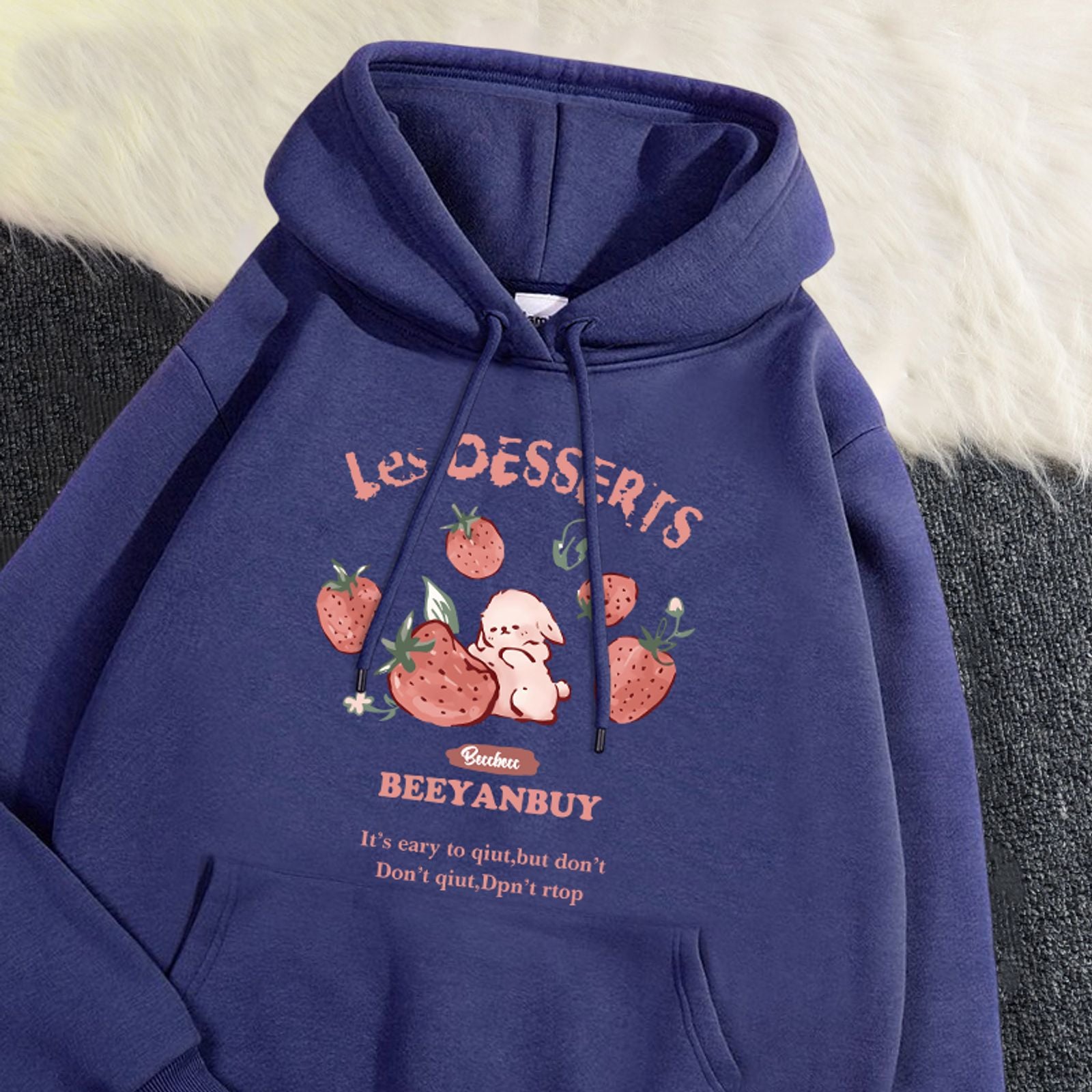 Women's Cute Strawberry Rabbit Printed Hoodie