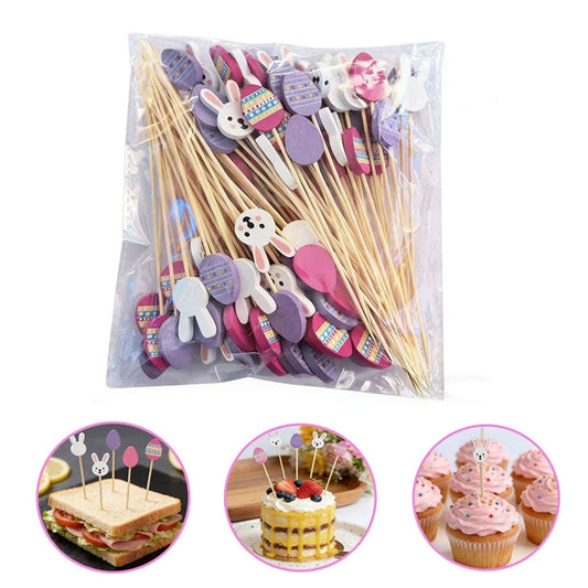 100pcs Bunny Egg Bamboo Skewers for Kids' Easter Parties