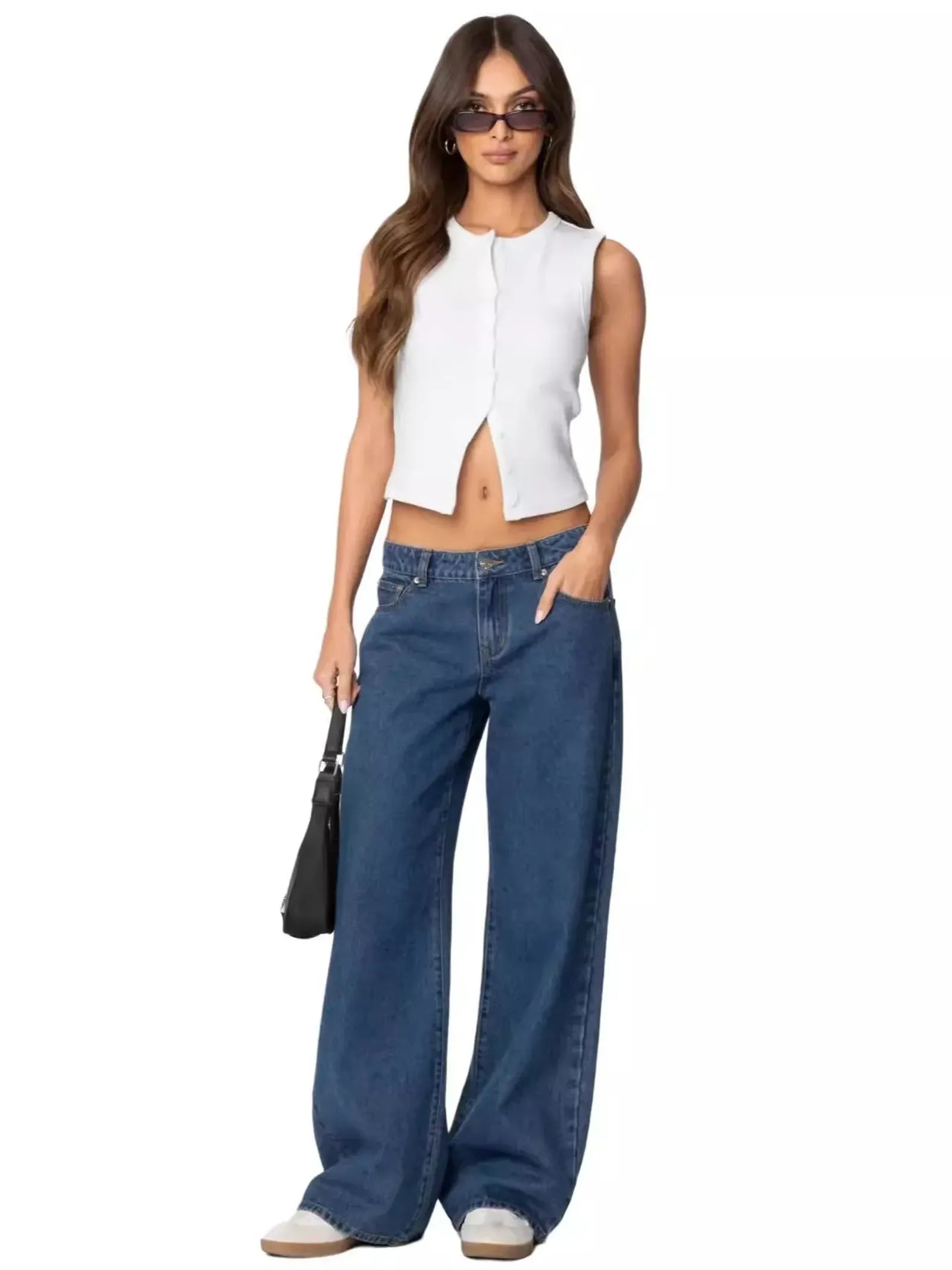 Fashionable Women's High Waist Wide Leg Jeans