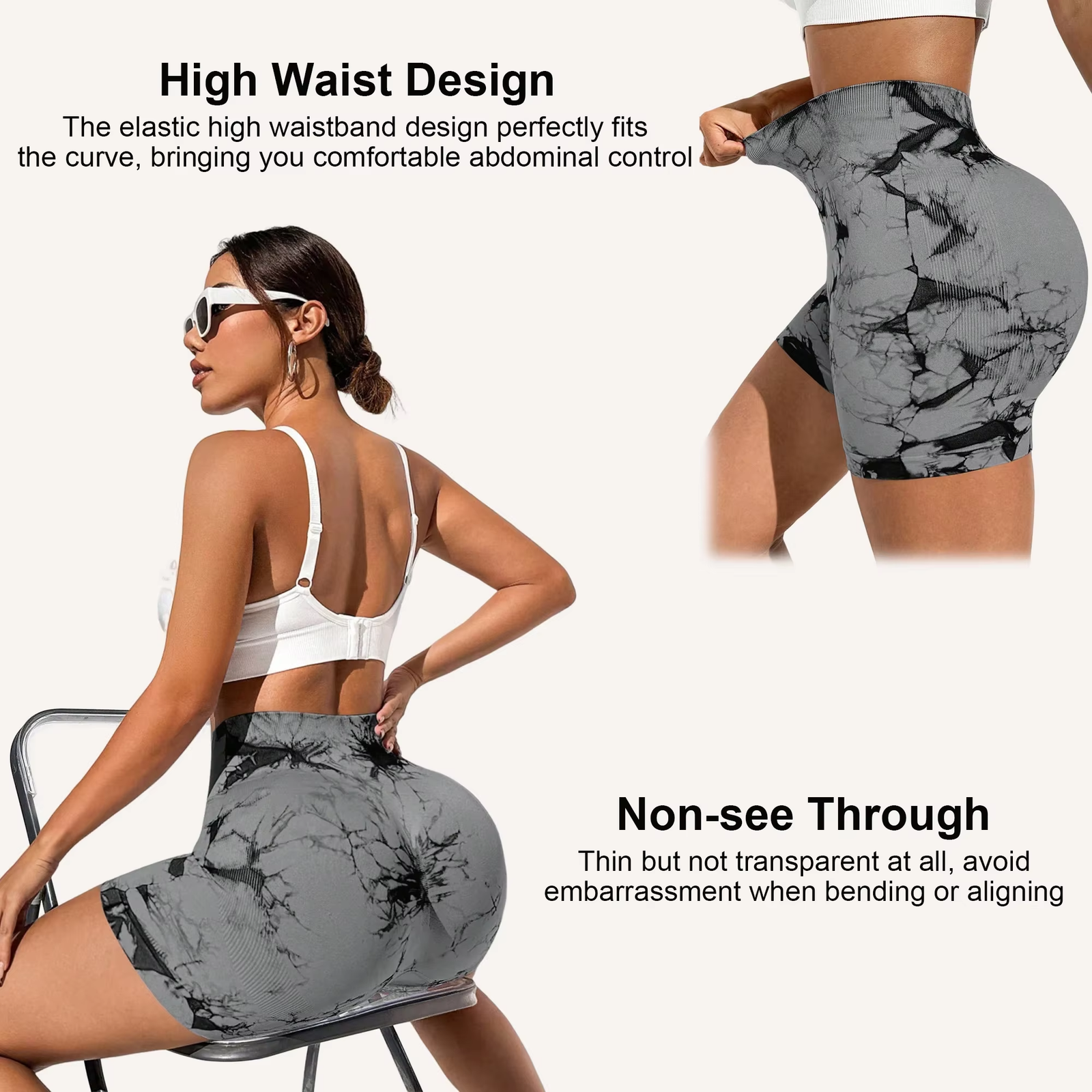 2pcs Women's High-Waist Tie-Dye Yoga Shorts