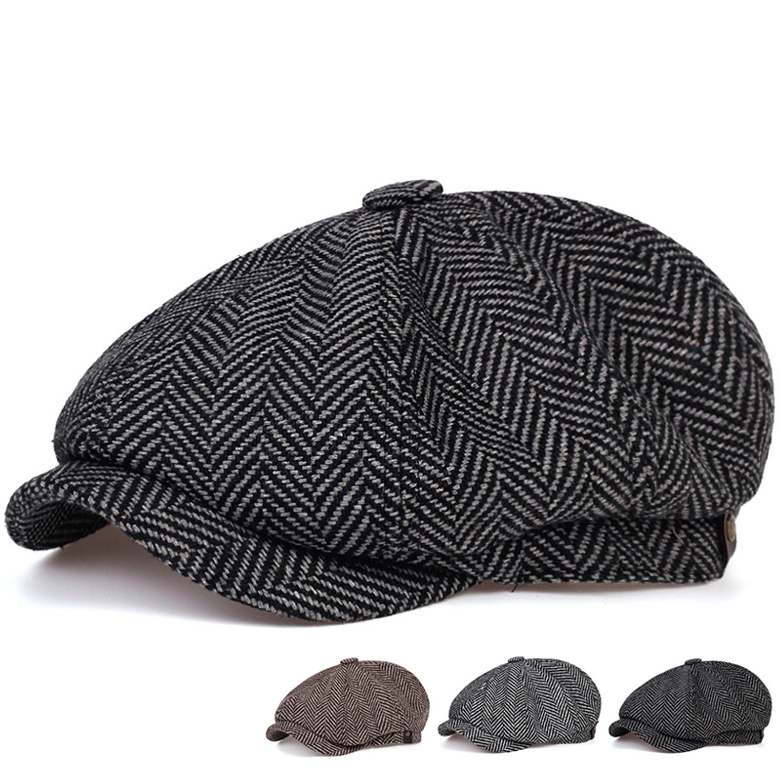 Fashion Wool Newsboy Cap - Herringbone Flat Cap