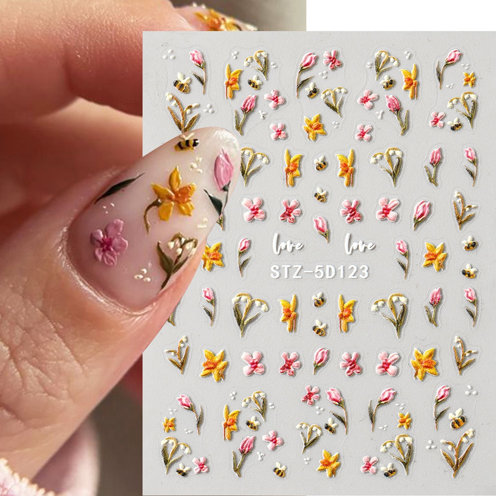 Cute Bee and Tulip Spring Nail Art Stickers - 1/2pcs