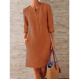 Women's Casual Long Sleeve Cotton Linen Tunic Dress