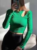 Women’s Autumn Winter Cut Out Long Sleeve Crop Top