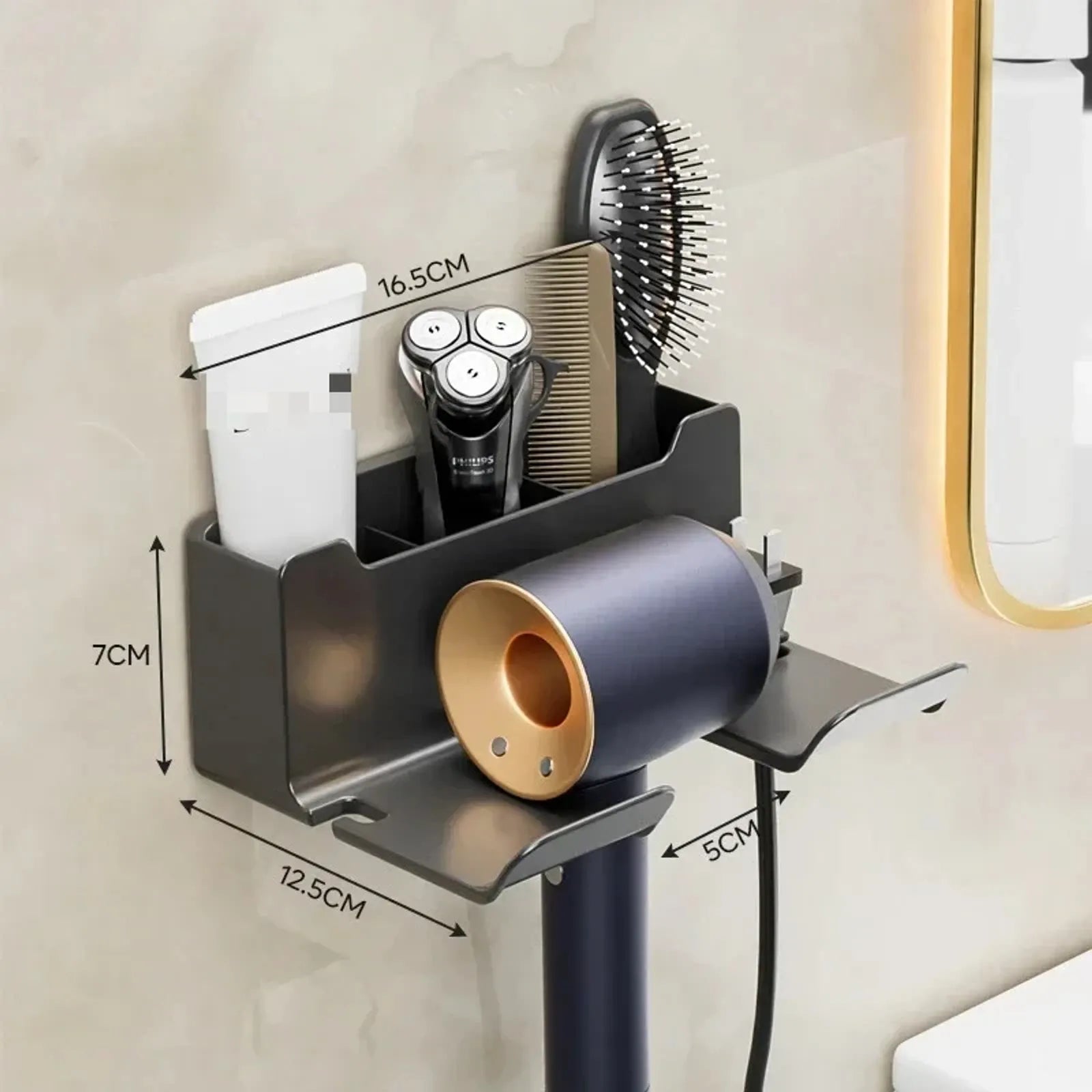 Wall-Mounted Hair Dryer Holder and Organizer