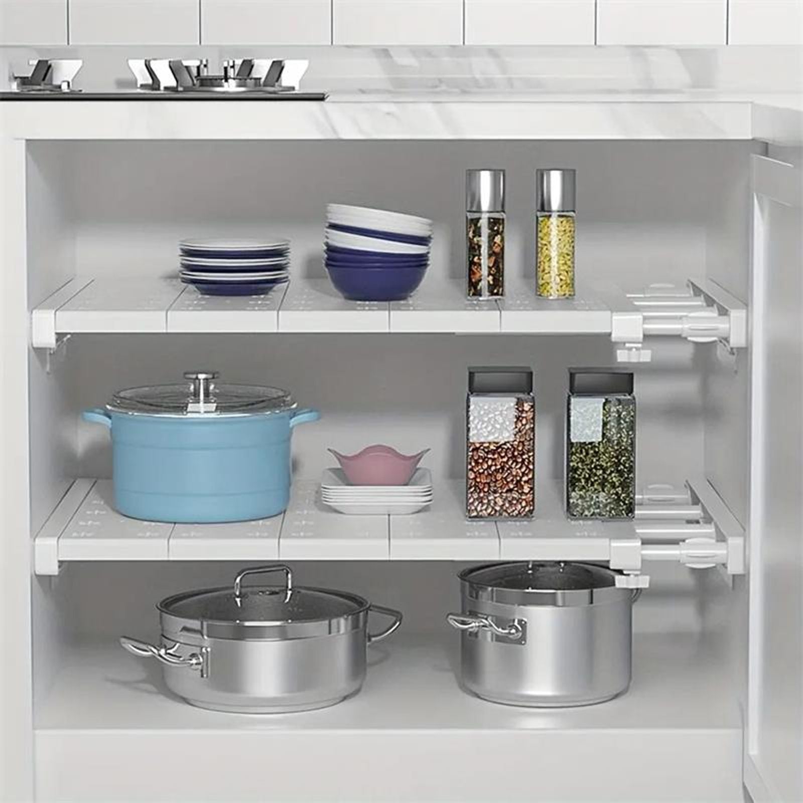 White Expandable Divider for Kitchen and Bathroom Storage