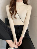 Autumn Winter Mock Neck Women's Vintage Knitted Sweater