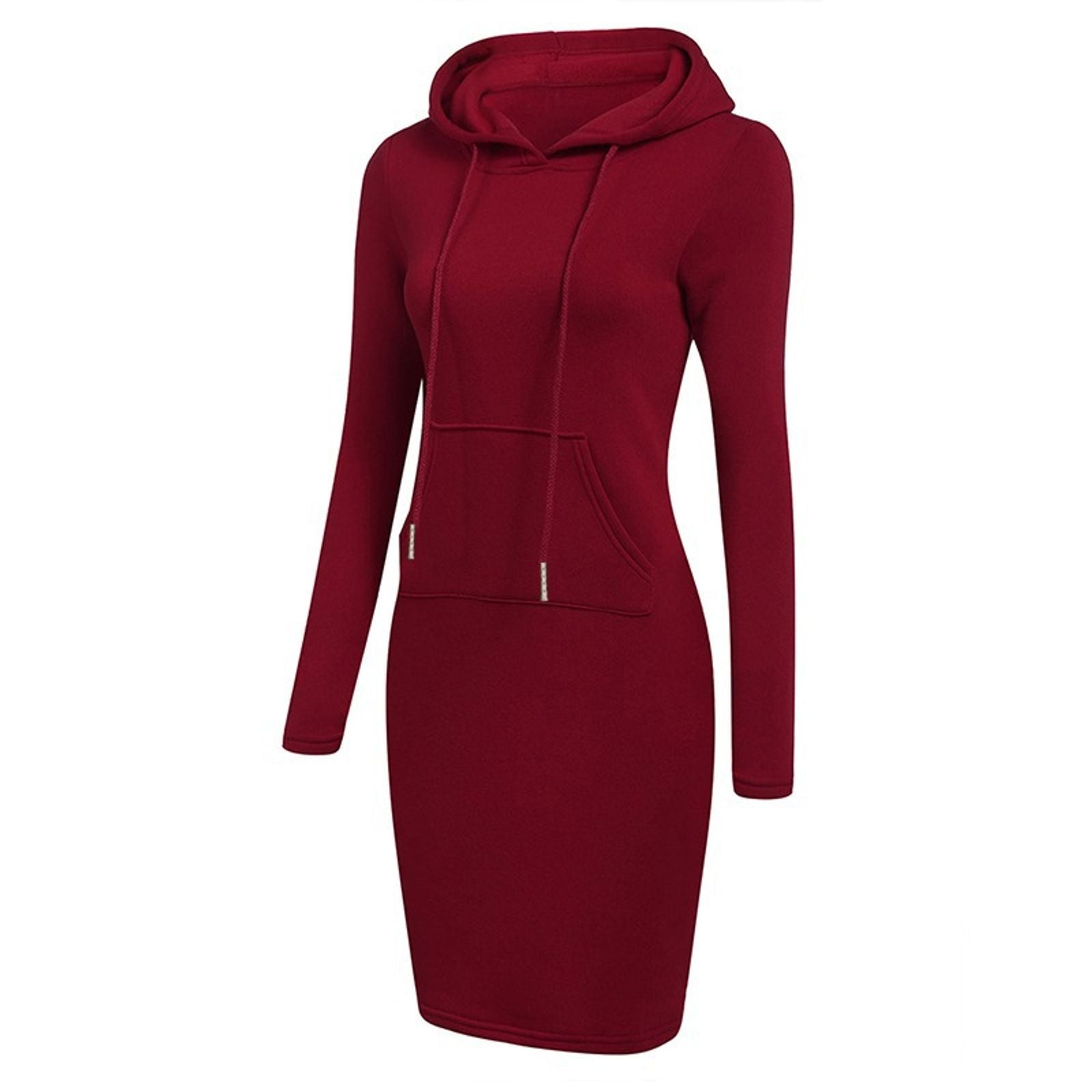 Women’s Hooded Knee-Length Pocket Dress - Casual Warm Sweatshirt