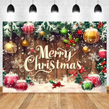 Merry Christmas Photography Backdrop with Wreath and Ornaments
