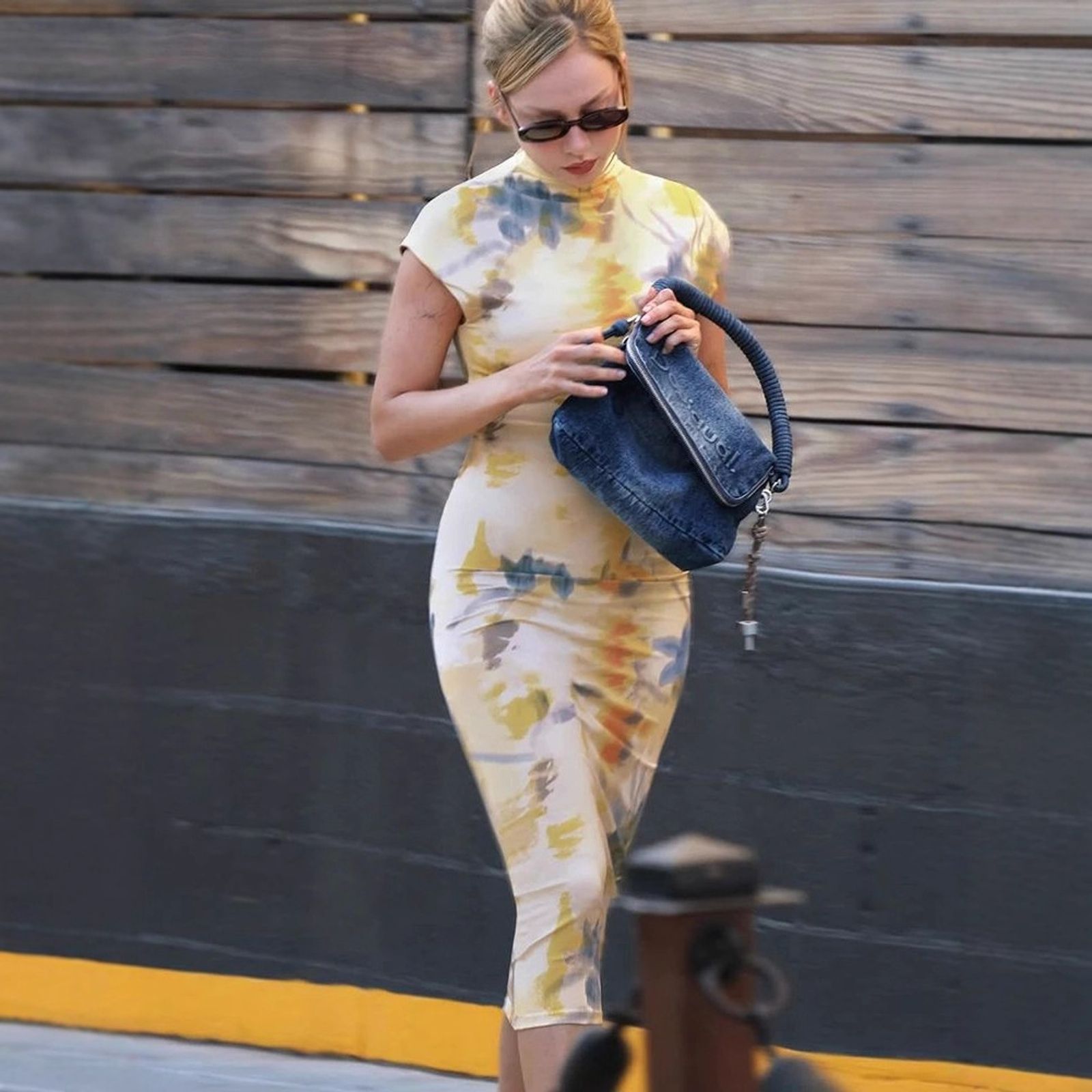 Elegant High Collar Slim Fit Summer Print Dress