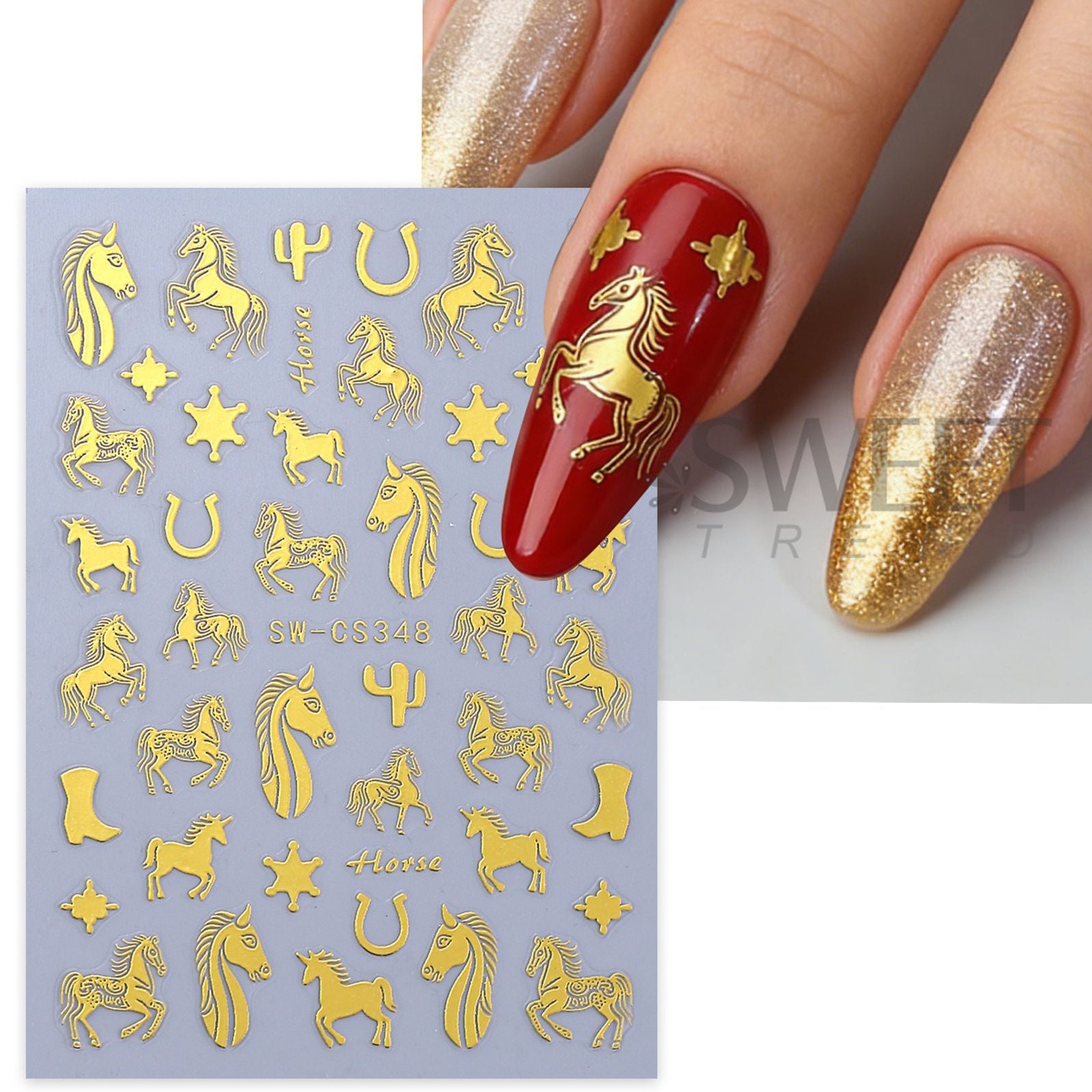 2pcs Bronzing Horse Nail Stickers with Cactus Design