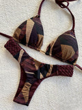 Print Halter Mini Thong High Cut Bikini Set