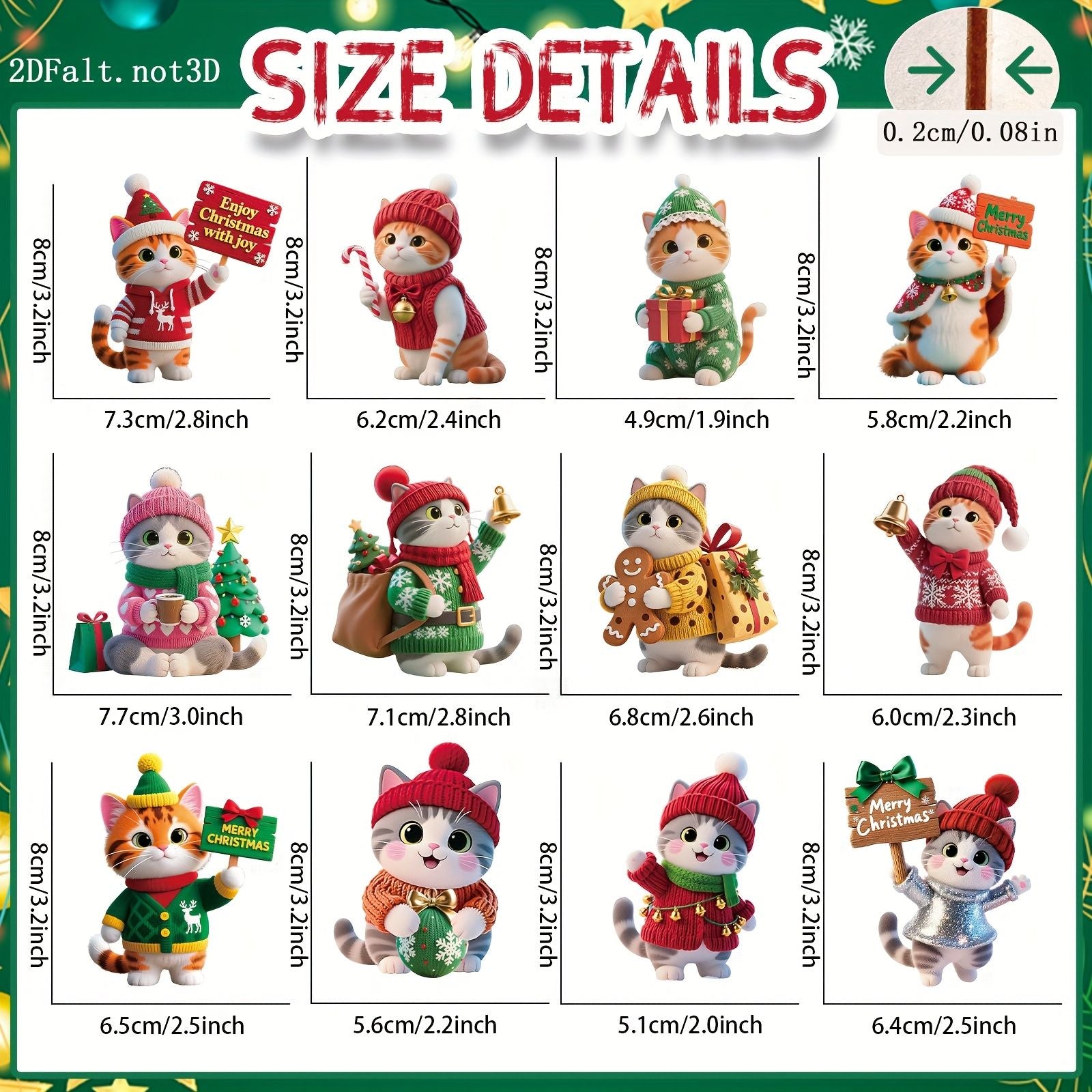 12Pcs Cute Cat Shaped Christmas Tree Decorations