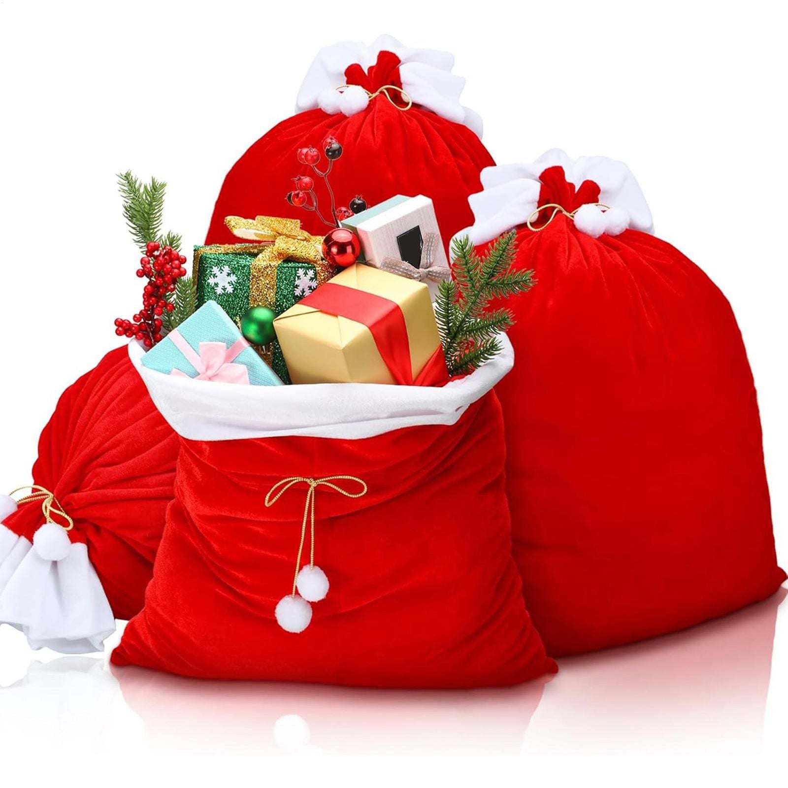 Large Red Santa Gift Bags with Drawstring for Holiday Parties