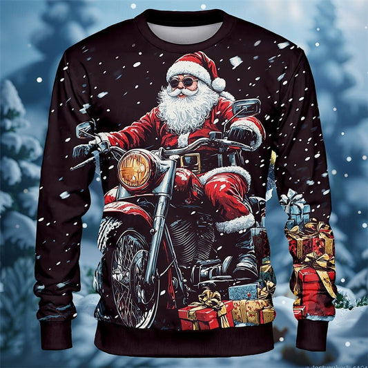 Funny Christmas Sweatshirt for Men - Motorcycle Santa Pullover