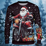 Funny Christmas Sweatshirt for Men - Motorcycle Santa Pullover