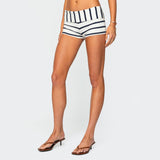 High Waist Stripe Color Block Slim Fit Casual Shorts
