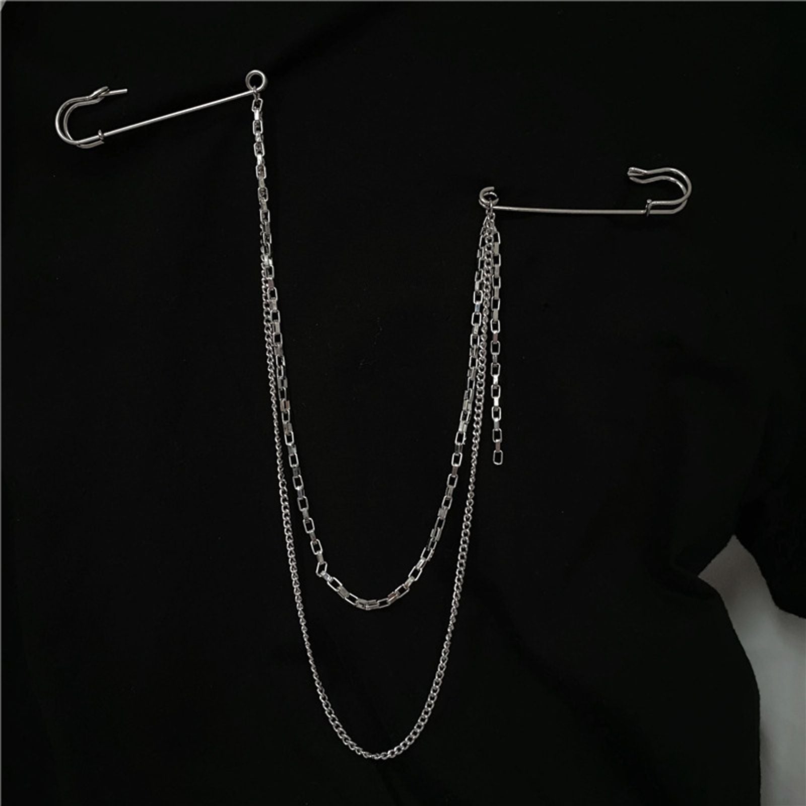 Punk Double Chain Brooch - Trendy Hip Hop Jewelry