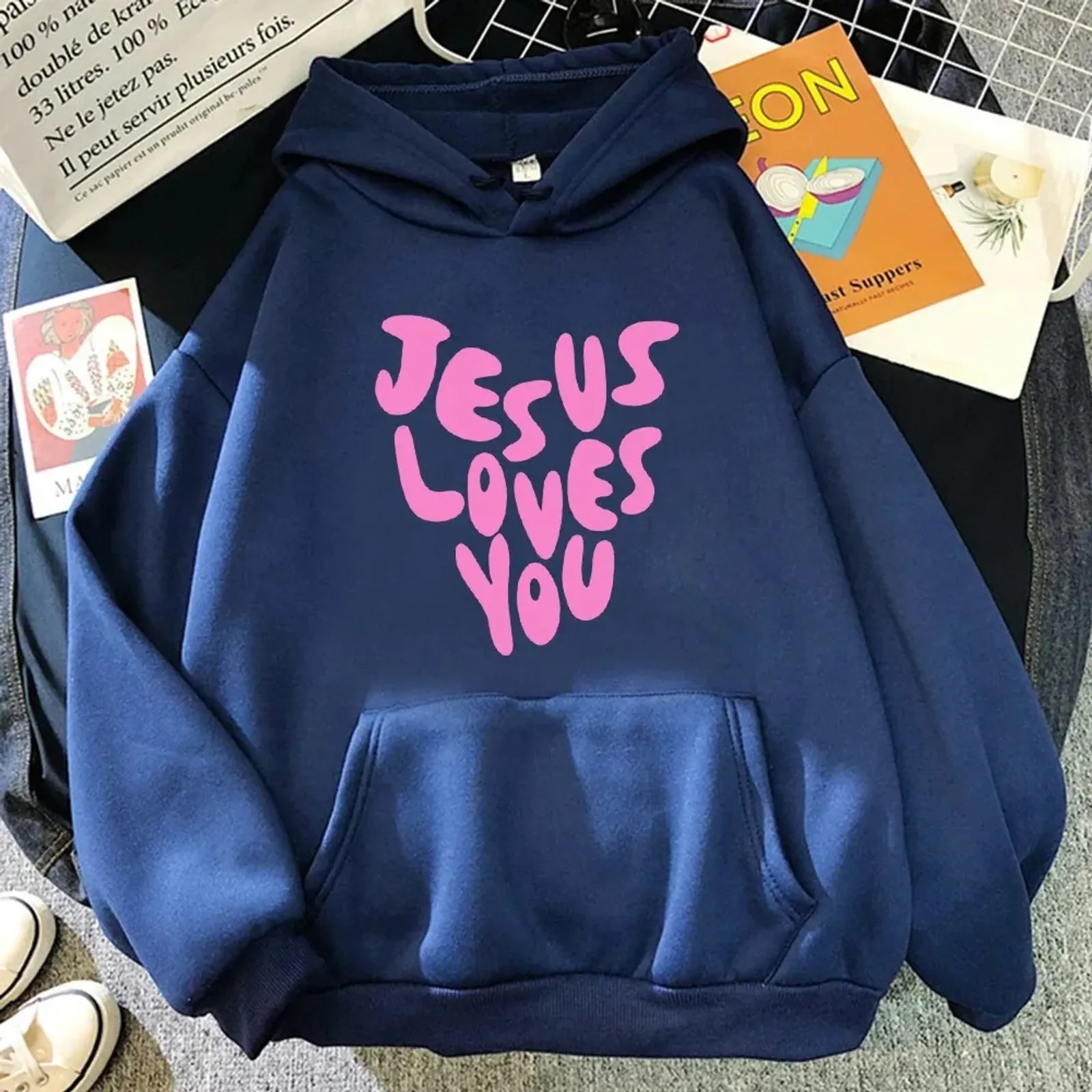 Jesus Loves Me Funny Print Oversized Hoodie for Women