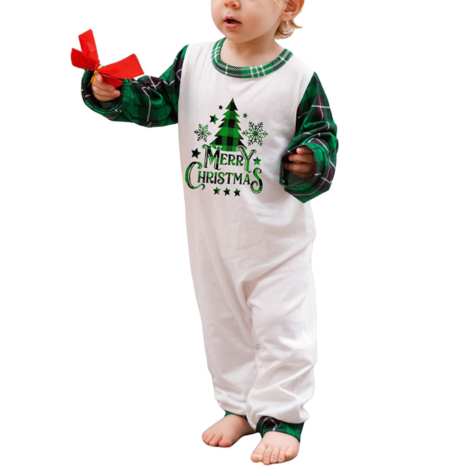 Matching Christmas Family Pajamas Set with Green Plaid Pants