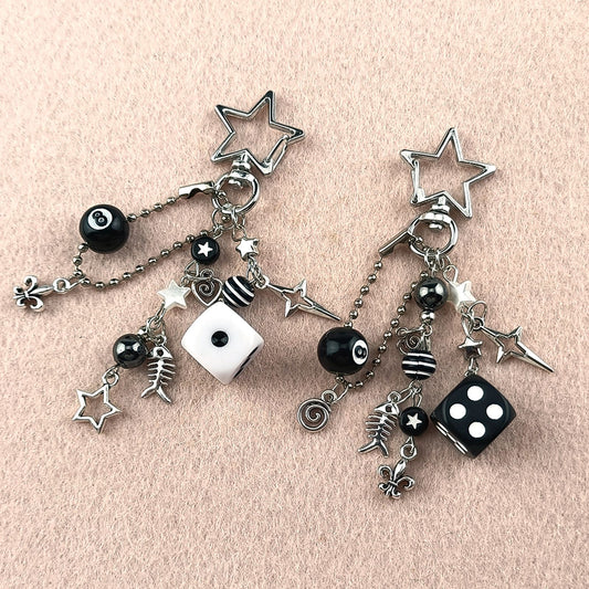 Punk Black Love Cross Fish Bone Pendant Keychain