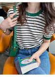 Women's Summer Stripe Knitted Round Collar T-Shirt