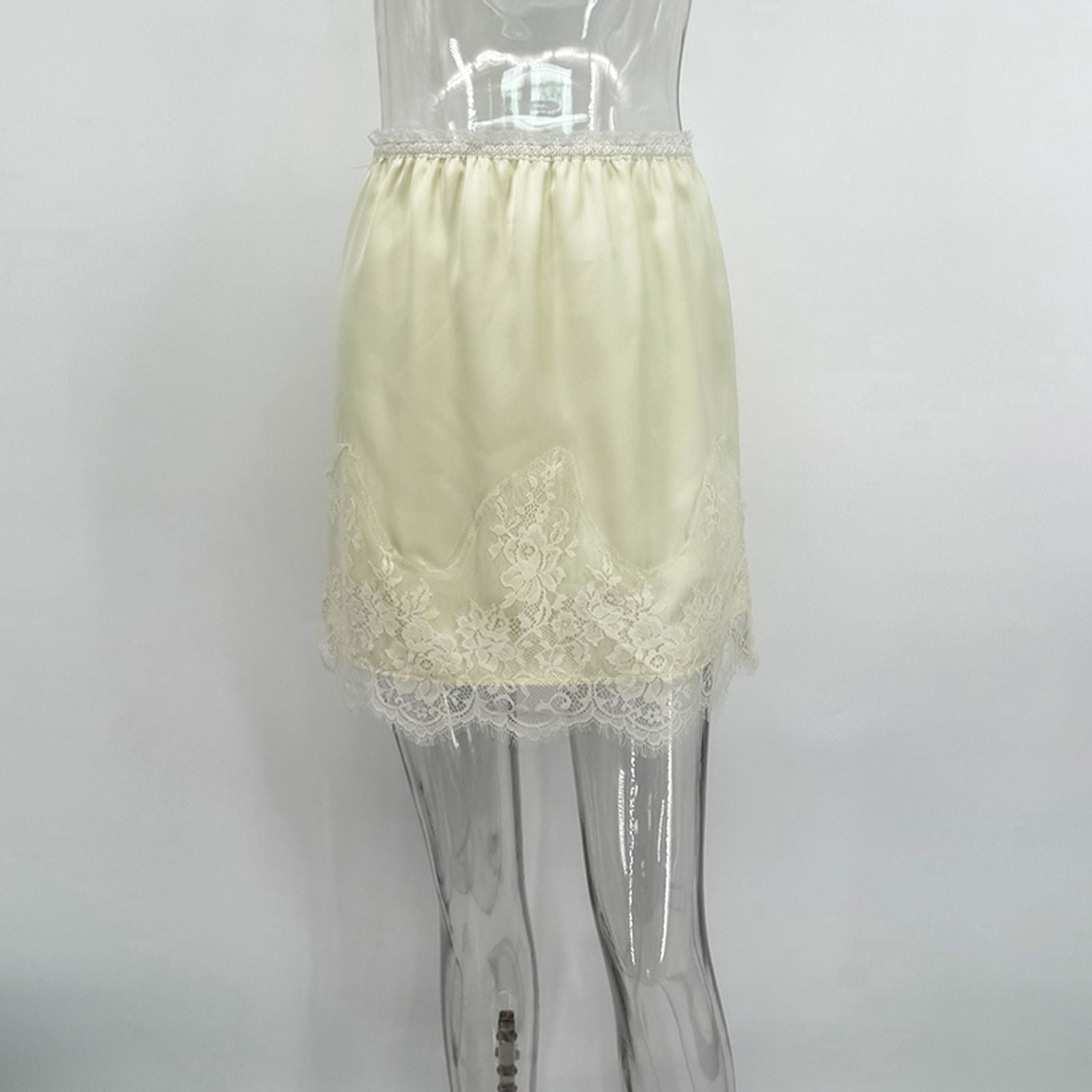 Y2K Style Satin Mini Skirt with Lace Patchwork