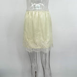 Y2K Style Satin Mini Skirt with Lace Patchwork