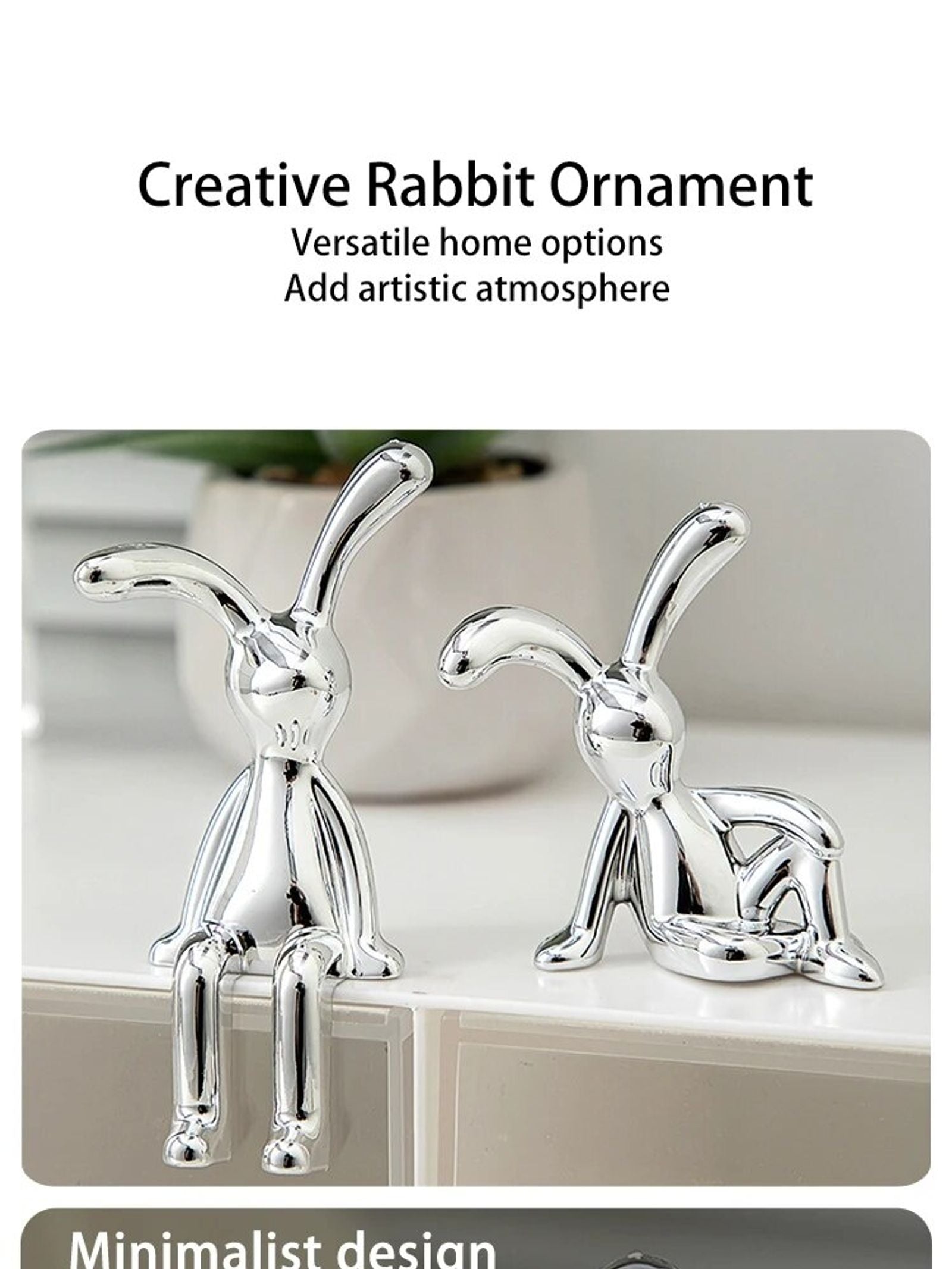 2PC Long-Eared Rabbit Ornaments for Home Decoration