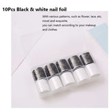 10 Rolls Black and White Lace Transfer Foil for Nail Art