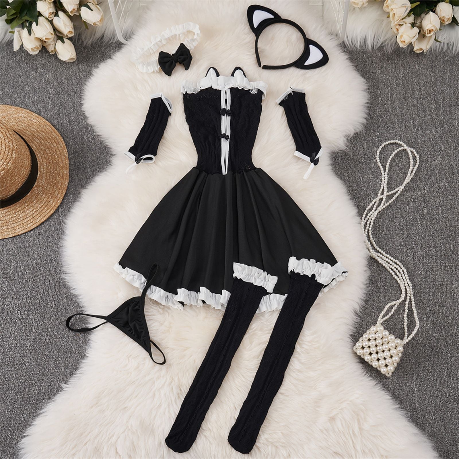 Black Cute Lolita Mini Dress with Ruffle Bow
