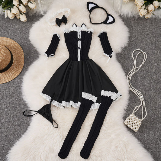 Black Cute Lolita Mini Dress with Ruffle Bow