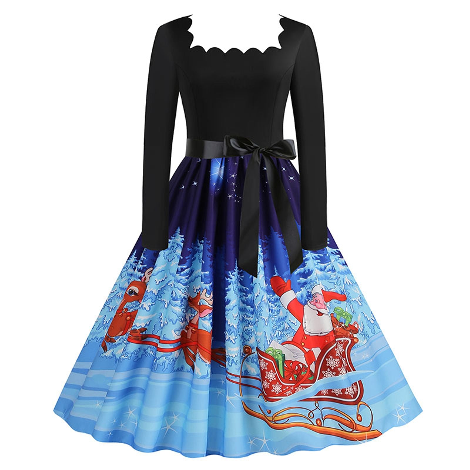 Women's Vintage Christmas Midi Dress with Square Collar