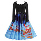 Women's Vintage Christmas Midi Dress with Square Collar