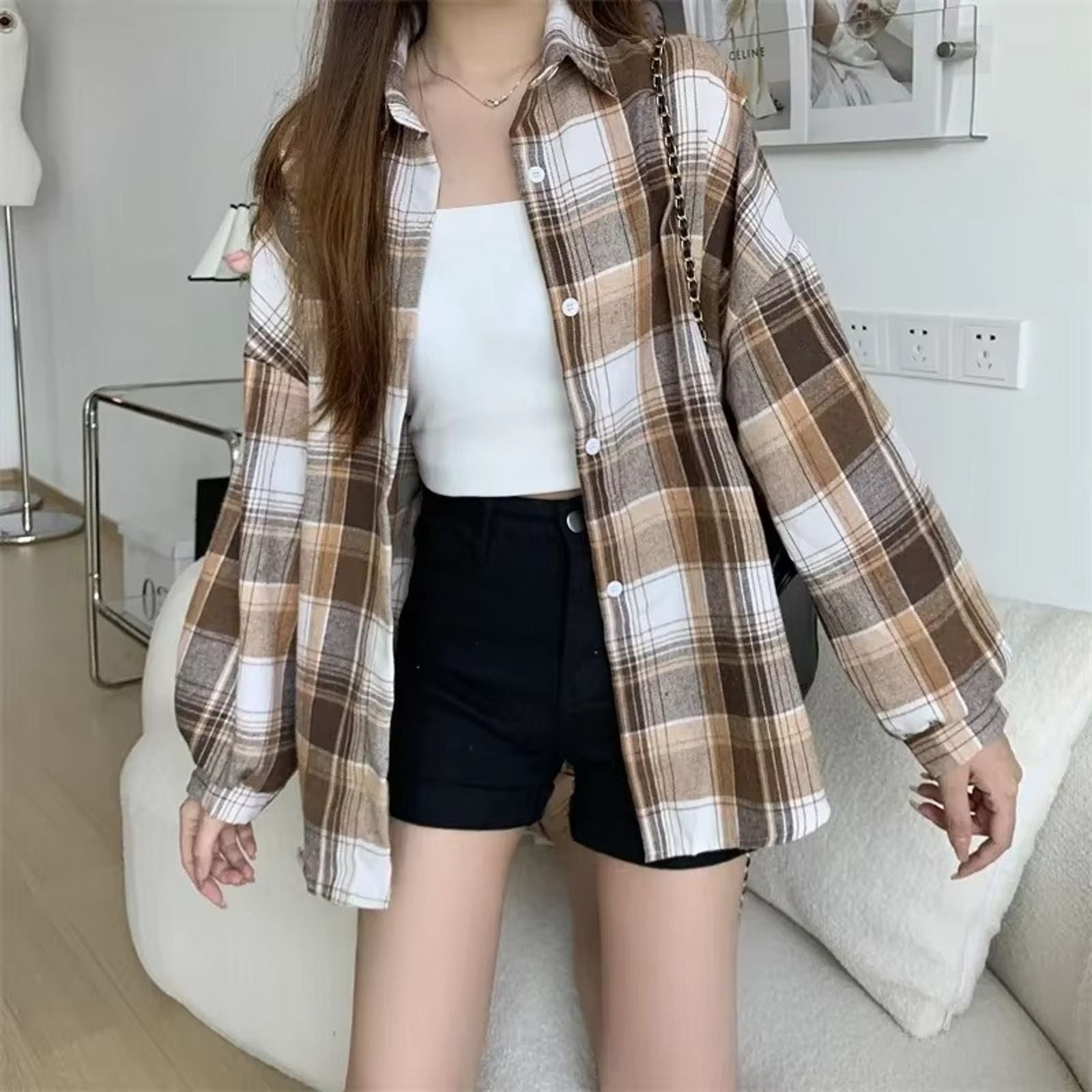 Women’s Vintage Plaid Long Sleeve Shirt
