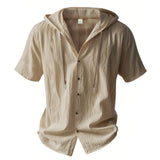 Men's Cotton Linen Hooded Short Sleeve Shirt