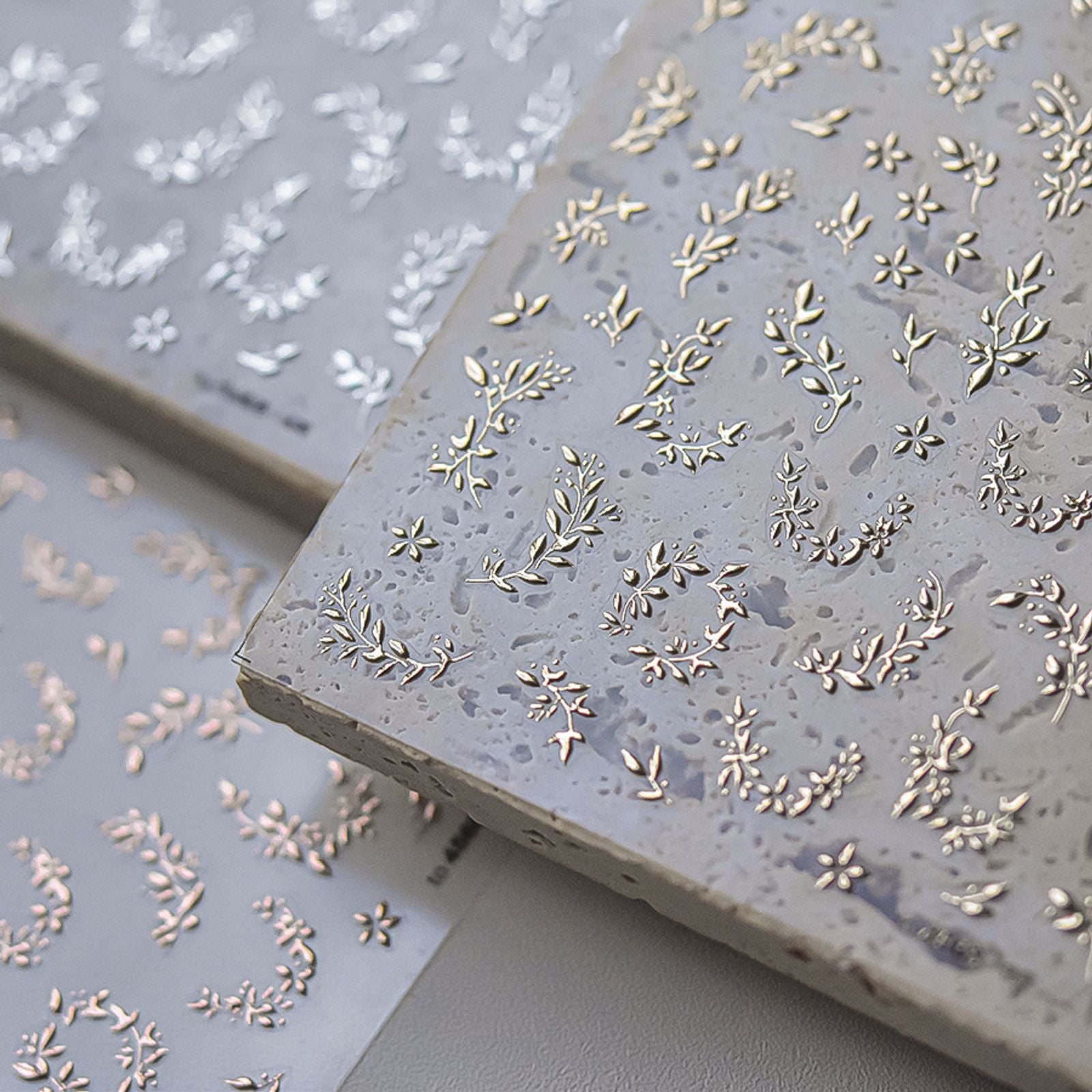 Silver and Rose Gold Leaf Branch Nail Art Stickers