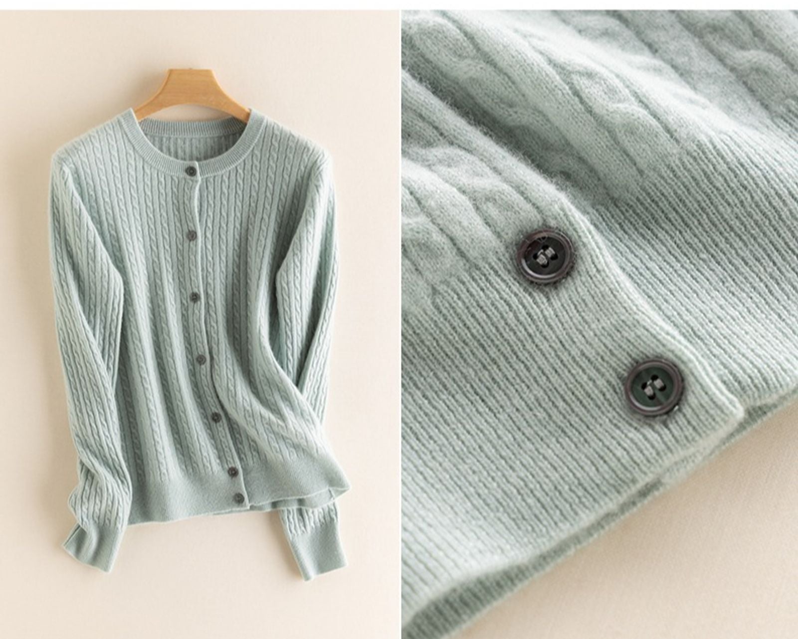 Women’s O Neck Long Sleeve Cable Knit Cardigan Sweater