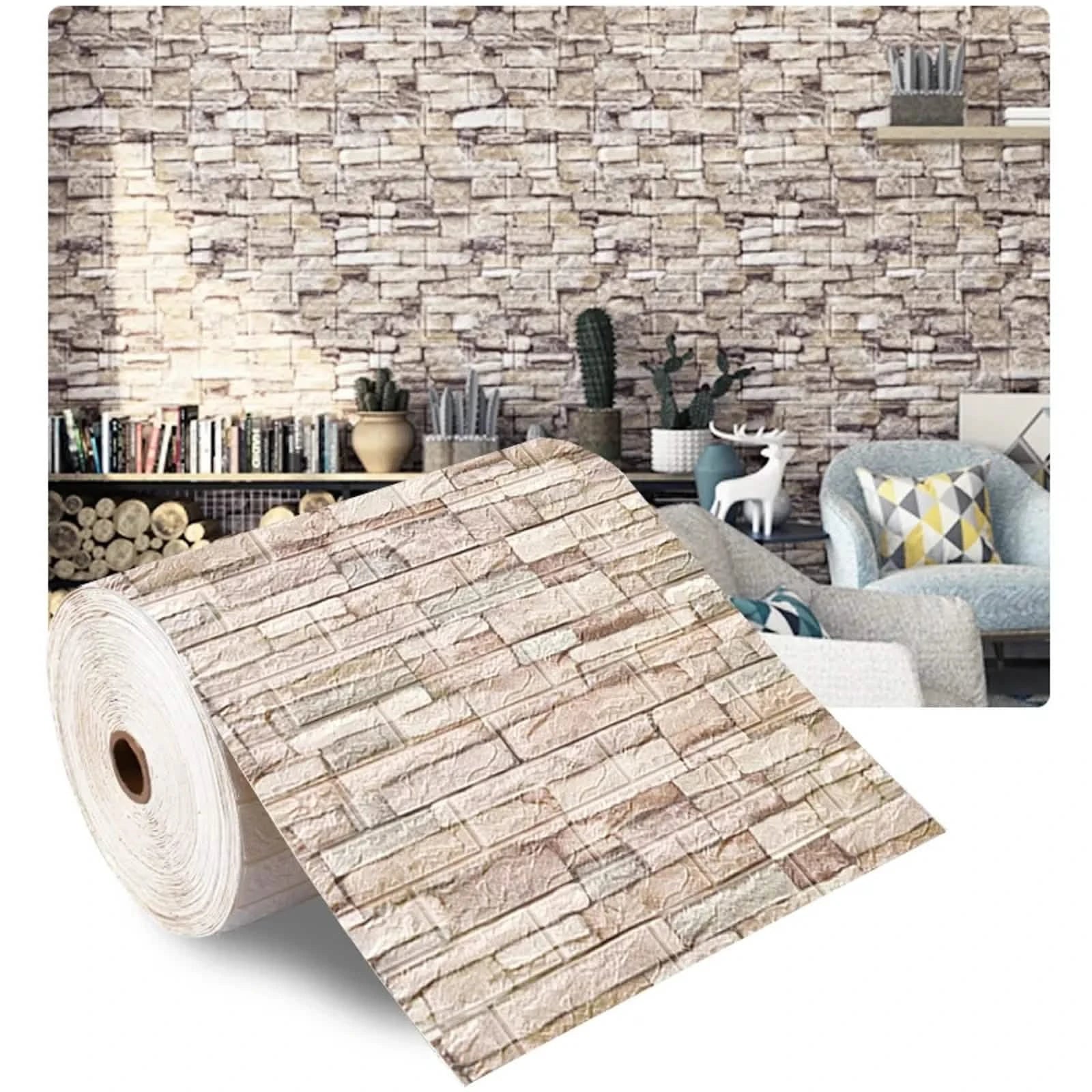 3D Self-Adhesive Antique Foam Brick Wallpaper
