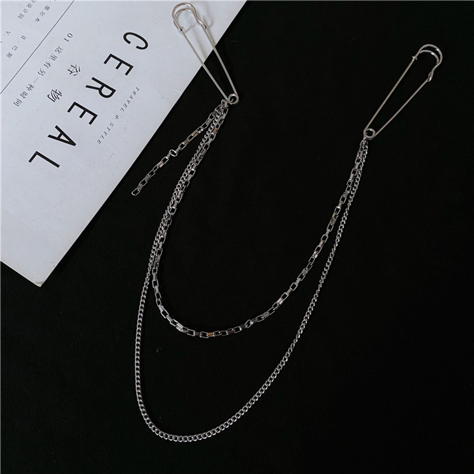 Punk Double Chain Brooch - Trendy Hip Hop Jewelry