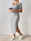 Women’s Casual Knitted Dress with Square Collar