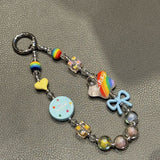 Rainbow Beaded Phone Charm with Colorful Bow and Star Design