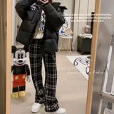 Lamb Velvet Fleece Lined Plaid Wide Leg Pants for Women